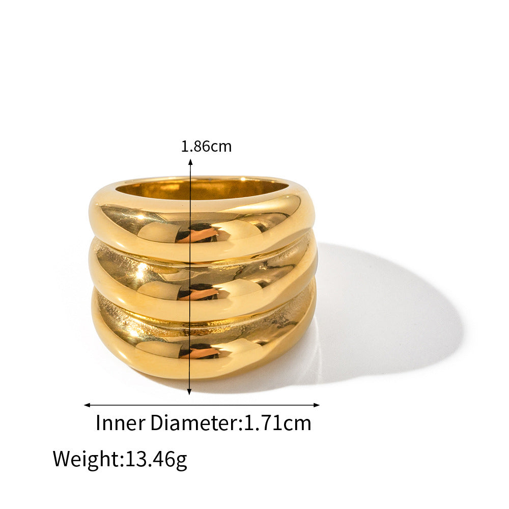 Polished Triple Ridge Ring 18K Yellow Gold