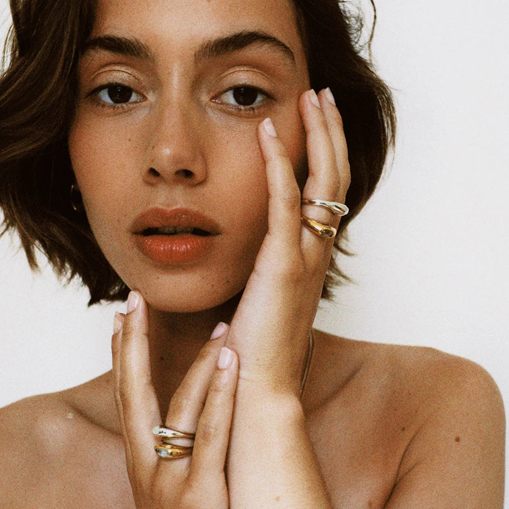 Spectra 18k gold classic fashion inlaid gemstone design simple style ring