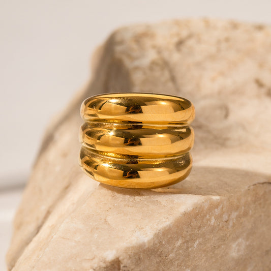 Polished Triple Ridge Ring 18K Yellow Gold